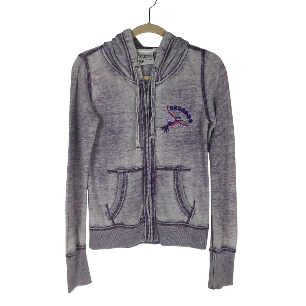 Zen By J America S Y2K Purple Hooded Zip-Up Sweatshirt With Embroidered Navarro